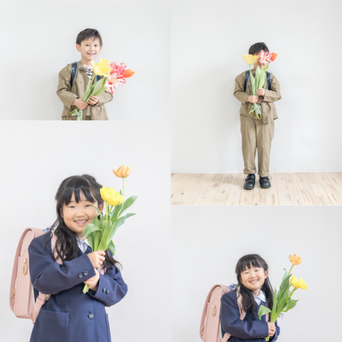 お花を持ったランドセル姿も可愛い